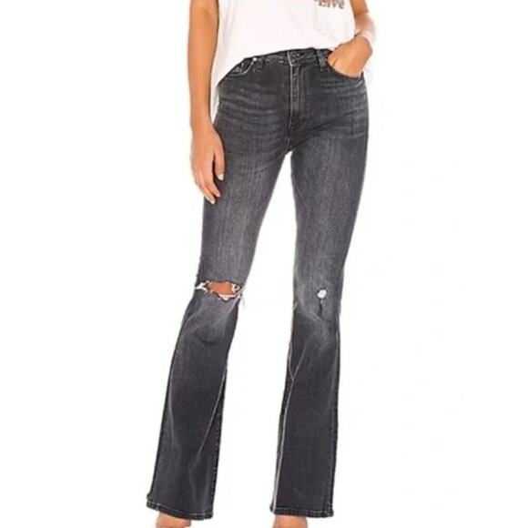 Hudson Jeans 30 High Rise Flare Stretch Denim Washed Black Distressed Boho - Picture 1 of 12
